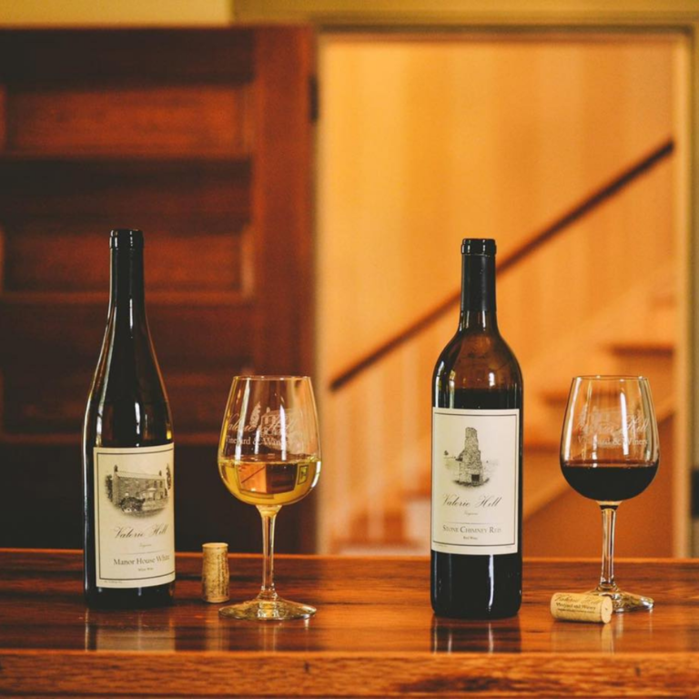 An image showing a collection of wines from Valerie Hill Vineyard and Winery.